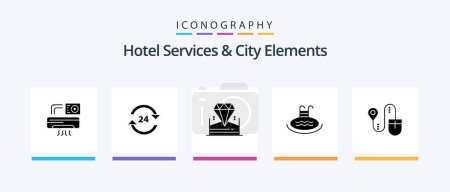 Téléchargez les illustrations : Hotel Services And City Elements Glyph 5 Icon Pack Including service. pool. service. hotel. jewel. Creative Icons Design - en licence libre de droit
