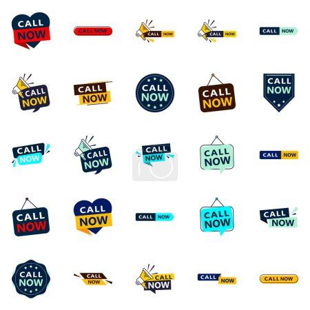 Téléchargez les illustrations : Call Now 25 Modern Typographic Elements to encourage calling - en licence libre de droit