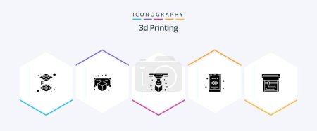 Téléchargez les illustrations : 3d Printing 25 Glyph icon pack including 3d. clipboard. point. 3d. printing - en licence libre de droit