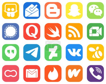 Ilustración de 20 Modern Social Media Icons such as google meet. mesenger. feed and swift icons. Gradient Social Media Icons Collection - Imagen libre de derechos