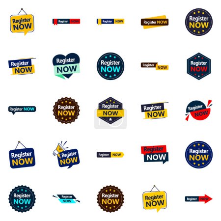 Ilustración de 25 Unique Typographic Banners for Register Now - Imagen libre de derechos