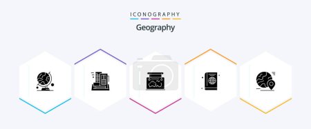 Téléchargez les illustrations : Geo Graphy 25 Glyph icon pack including cover. passport. home. travel. location - en licence libre de droit