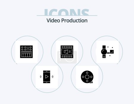 Illustration for Video Production Glyph Icon Pack 5 Icon Design. . . clapper board. video camera. handycam - Royalty Free Image