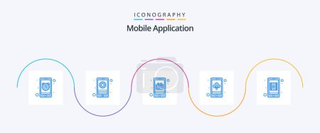 Téléchargez les illustrations : Mobile Application Blue 5 Icon Pack Including mobile media. agenda. cloud. app - en licence libre de droit