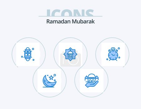 Ilustración de Ramadan Blue Icon Pack 5 Icon Design. islam. tower. donation. mosque. lamp - Imagen libre de derechos