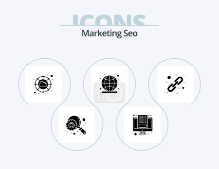 Téléchargez les illustrations : Marketing Seo Glyph Icon Pack 5 Icon Design. logical linking. link building. internet. link. search - en licence libre de droit