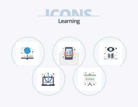Téléchargez les illustrations : Learning Flat Icon Pack 5 Icon Design. supervised learning. learning. e book. read. mobile - en licence libre de droit