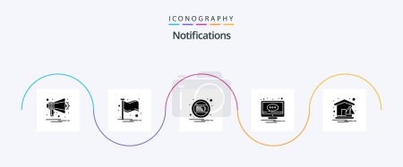 Illustration for Notifications Glyph 5 Icon Pack Including home. notification. battery. message. chat - Royalty Free Image