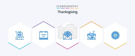 Téléchargez les illustrations : Thanksgiving 25 Blue icon pack including holiday. dinner. roasted turkey. thanksgiving. greetings - en licence libre de droit