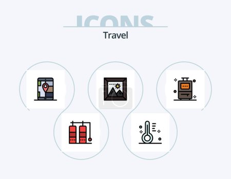 Ilustración de Travel Line Filled Icon Pack 5 Icon Design. hotel sign. bathroom. pin. bath. glass - Imagen libre de derechos