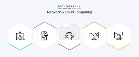 Ilustración de Network And Cloud Computing 25 Line icon pack including transfer. mobile. databases. computing. monitor - Imagen libre de derechos