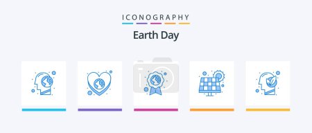 Illustration for Earth Day Blue 5 Icon Pack Including solar. panel. care. industry. medal. Creative Icons Design - Royalty Free Image
