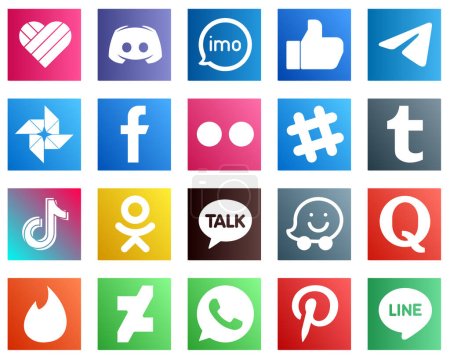 Illustration for 20 Unique Social Media Icons such as facebook. google photo and messenger icons. Creative and high resolution - Royalty Free Image
