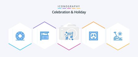 Ilustración de Celebration and Holiday 25 Blue icon pack including holiday. invitation. hotel. envelope. party - Imagen libre de derechos