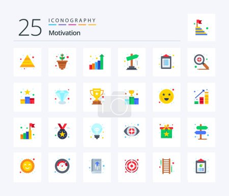 Téléchargez les illustrations : Motivation 25 Flat Color icon pack including search. list. statistics. clipboard. startup - en licence libre de droit