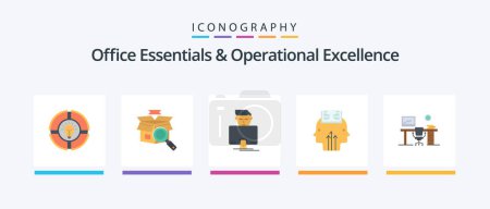 Illustration for Office Essentials And Operational Exellence Flat 5 Icon Pack Including office. programming. e shopping. reading. programmer. Creative Icons Design - Royalty Free Image