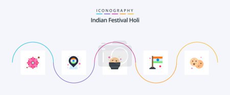 Téléchargez les illustrations : Holi Flat 5 Icon Pack Including holi. bread. food. india. country - en licence libre de droit
