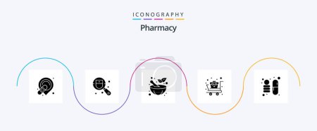 Téléchargez les illustrations : Pharmacy Glyph 5 Icon Pack Including space. pharmacy. mortar. supplies. cart - en licence libre de droit