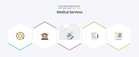 Illustration for Medical Services 25 Flat icon pack including . dollar. doctor. medical. document - Royalty Free Image
