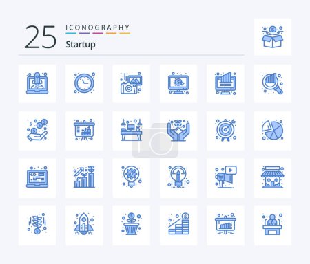 Ilustración de Startup 25 Blue Color icon pack including chart. ppc. images. per. click - Imagen libre de derechos
