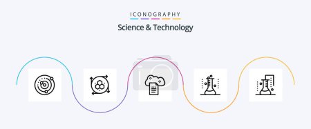 Illustration for Science And Technology Line 5 Icon Pack Including lab glassware. erlenmeyer flask. modeling tool. chemical flask. online docs - Royalty Free Image