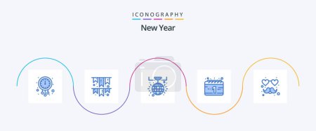 Téléchargez les illustrations : New Year Blue 5 Icon Pack Including love. new year. party. holiday. celebration - en licence libre de droit