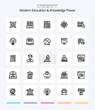 Ilustración de Creative Modern Education And Knowledge Power 25 OutLine icon pack  Such As day. laboratory. pen. molecule. atom - Imagen libre de derechos
