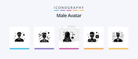Téléchargez les illustrations : Male Avatar Glyph 5 Icon Pack Including programming. development. avatar. soccer. football. Creative Icons Design - en licence libre de droit