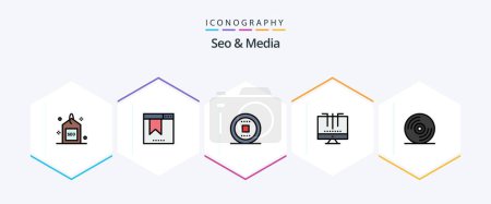 Illustration for Seo and Media 25 FilledLine icon pack including search. media. website. engine. track - Royalty Free Image