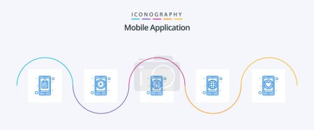 Ilustración de Mobile Application Blue 5 Icon Pack Including dating. mobile. detail. globe. worldwide - Imagen libre de derechos