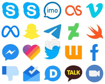 Illustration for 20 Flat Graphic Design Flat Social Media Icons messenger. deviantart. video and telegram icons. High Quality Gradient Icon Set - Royalty Free Image