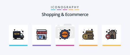 Téléchargez les illustrations : Shopping and Ecommerce Line Filled 5 Icon Pack Including hanging board. grocery. award. fruits bucket. offer. Creative Icons Design - en licence libre de droit