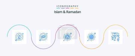 Illustration for Islam And Ramadan Blue 5 Icon Pack Including islam. muslim. hide. halal. muslim - Royalty Free Image