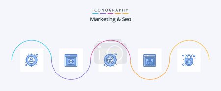 Illustration for Marketing And Seo Blue 5 Icon Pack Including globe lock. security. premium. server. seo - Royalty Free Image