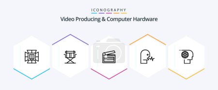 Illustration for Video Producing And Computer Hardware 25 Line icon pack including speech. human. foldable. audio. clapper - Royalty Free Image