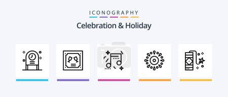 Téléchargez les illustrations : Celebration and Holiday Line 5 Icon Pack Including travel. holiday. holiday. wedding. holiday. Creative Icons Design - en licence libre de droit