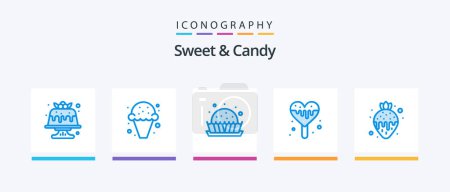Téléchargez les illustrations : Sweet And Candy Blue 5 Icon Pack Including food. sweets. sweets. ice sweet. sweets. Creative Icons Design - en licence libre de droit