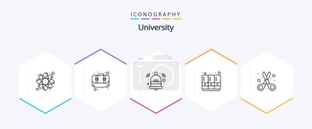 Illustration for University 25 Line icon pack including tools. alert. student lockers. school lockers - Royalty Free Image