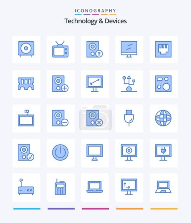 Ilustración de Creative Devices 25 Blue icon pack  Such As port. mac. computers. display. signal - Imagen libre de derechos