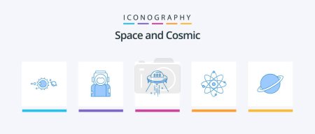 Téléchargez les illustrations : Space Blue 5 Icon Pack Including nuclear. helmet. alien. ship. Creative Icons Design - en licence libre de droit