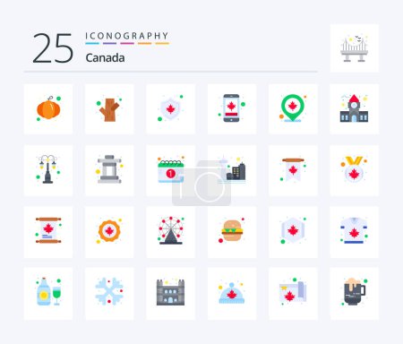 Téléchargez les illustrations : Canada 25 Flat Color icon pack including leaf. mobile. canada. leaf. canada - en licence libre de droit