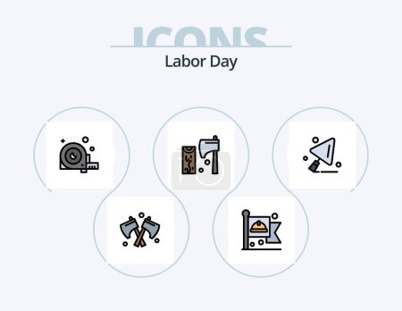 Téléchargez les illustrations : Labor Day Line Filled Icon Pack 5 Icon Design. construction worker. construction . ruler . brick - en licence libre de droit