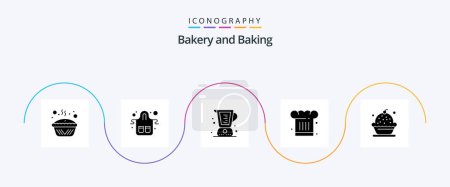 Téléchargez les illustrations : Baking Glyph 5 Icon Pack Including chef hat. cafe. kitchen. measuring. cooking - en licence libre de droit