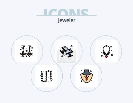 Ilustración de Jewellery Line Filled Icon Pack 5 Icon Design. . bag. gem. shopping. dangling earrings - Imagen libre de derechos