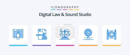 Ilustración de Digital Law And Sound Studio Blue 5 Icon Pack Including find. content. dmca. law. court. Creative Icons Design - Imagen libre de derechos