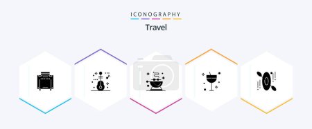 Illustration for Travel 25 Glyph icon pack including . hotel. food. canoe. glass - Royalty Free Image