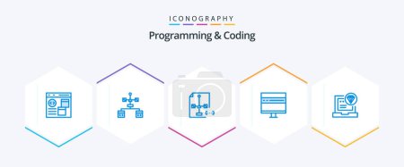Téléchargez les illustrations : Programming And Coding 25 Blue icon pack including code. app. document. news. develop - en licence libre de droit