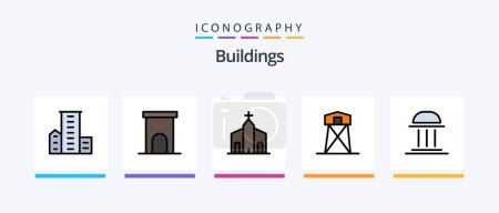 Ilustración de Buildings Line Filled 5 Icon Pack Including church. building. column. river. harbor. Creative Icons Design - Imagen libre de derechos