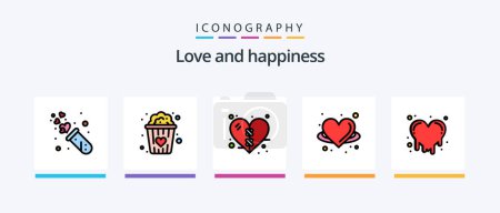 Téléchargez les illustrations : Love Line Filled 5 Icon Pack Including food. snacks love. romance. popcorn. valentines. Creative Icons Design - en licence libre de droit