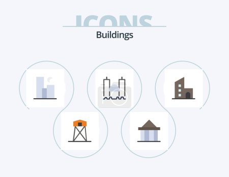 Ilustración de Buildings Flat Icon Pack 5 Icon Design. harbor. bridge. court. skyline. moon - Imagen libre de derechos